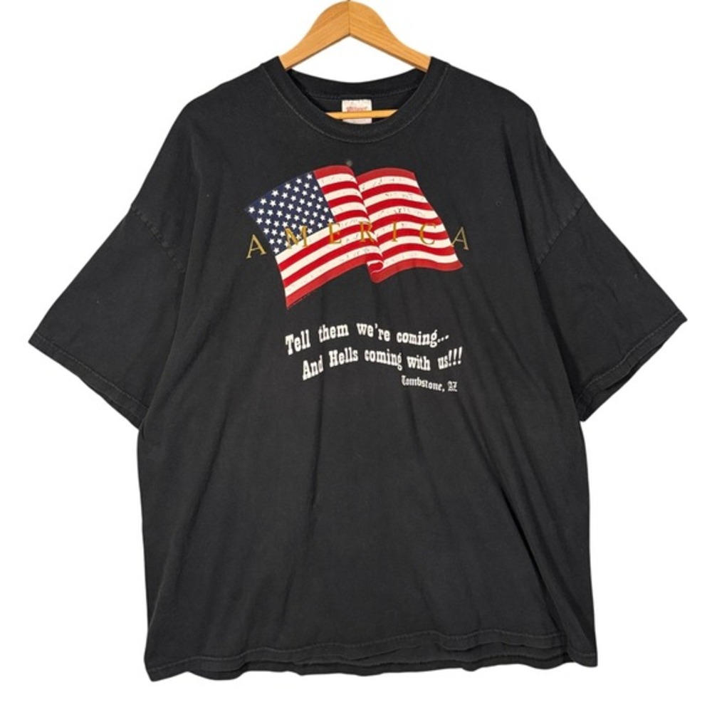 Vintage Hanes Heavyweight T‎ Shirt Mens 3XL Black Tombstone AZ USA Flag Tee